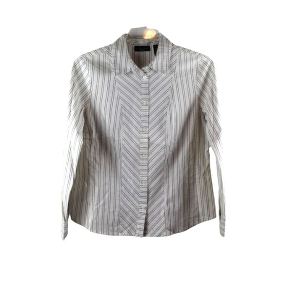Apostrophe White Stripe Women's Dress Shirt Collared Long Sleeve Large 043 - Picture 1 of 6